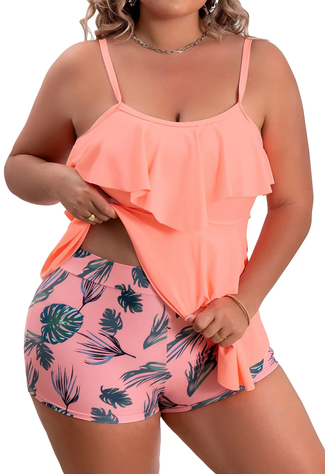 Plus Size Ruffled Flounce Tummy Control Tankini Swimsuits