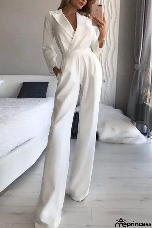 Fashion Suit Collar Long Sleeve Jumpsuit