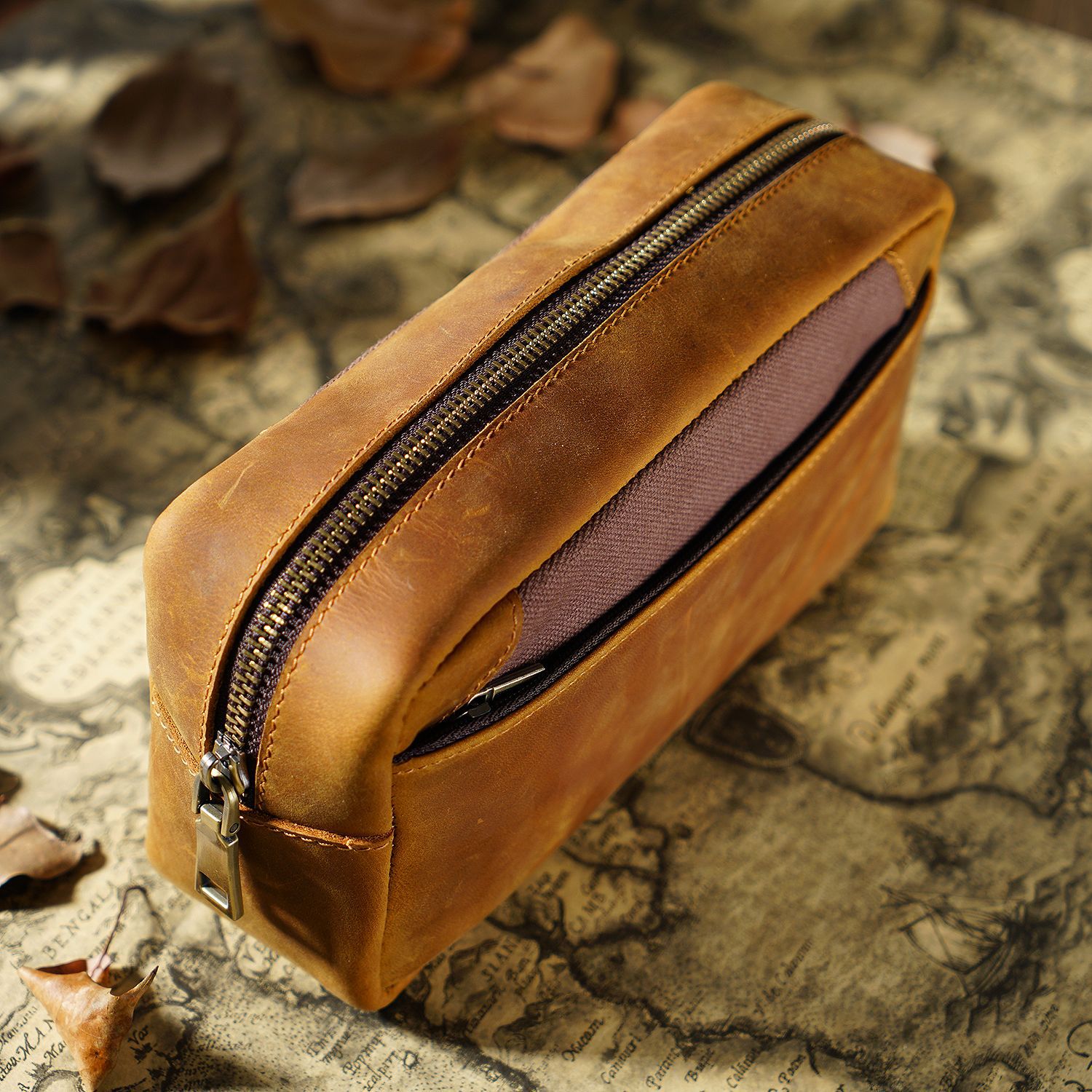 Fromthenon PU Leather Pen Pencil Bag Vintage Pencil Case Storage Pencil Pouch for Pens Stationery School