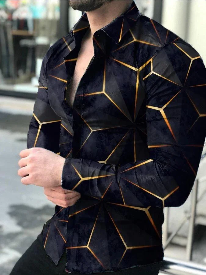Graffiti print lapel collar long sleeve shirt