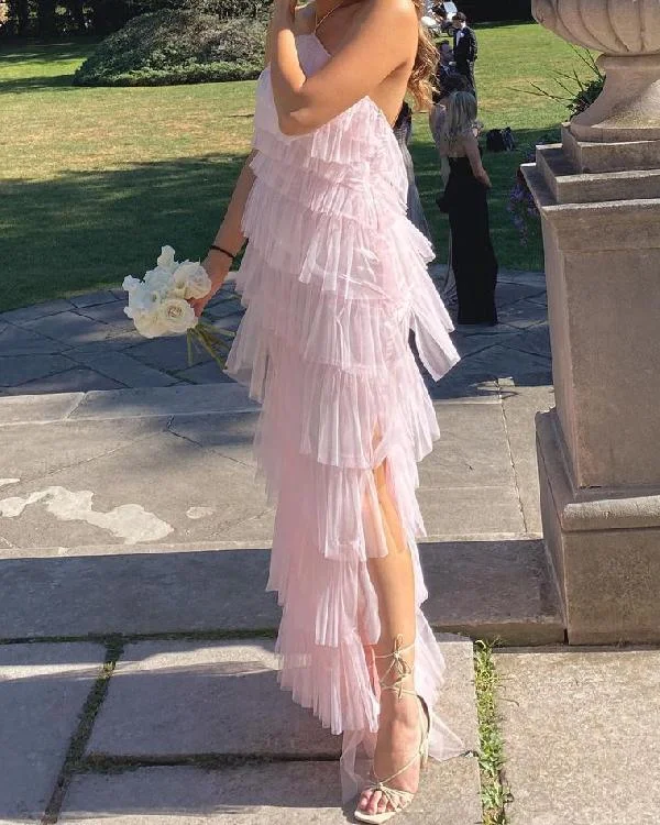 Pure Color Sling Mesh Wedding Dress