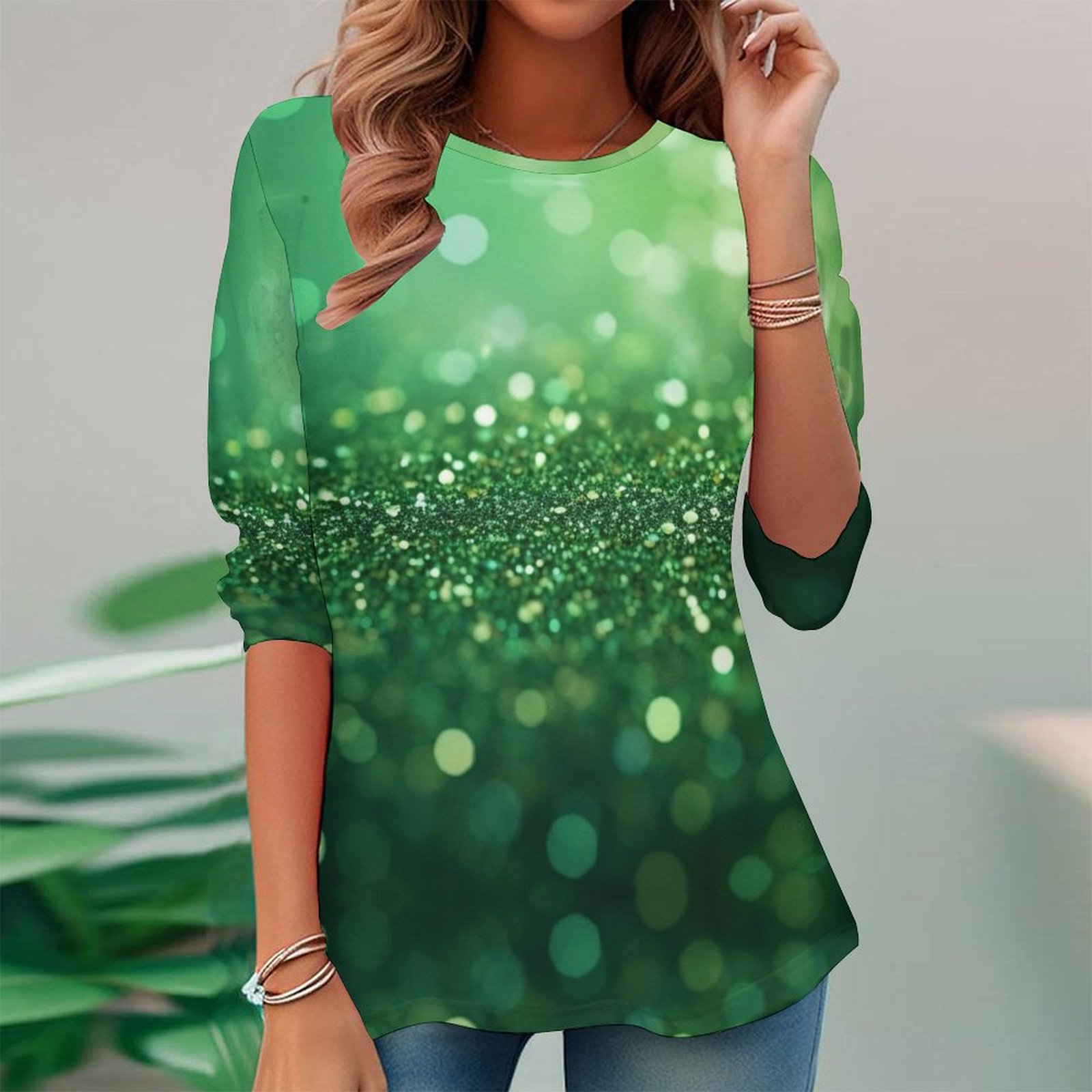 Women Long Sleeve V-neck Graphic Floral Printed Top