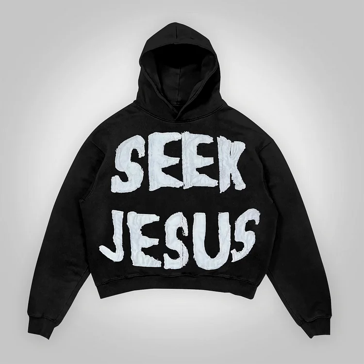Vintage Seek Jesus Graphics Pocket Hoodie