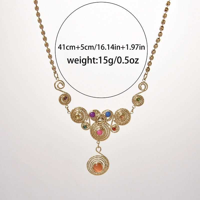 Retro Geometric Swirl Pattern 304 Stainless Steel Natural Stone 14K Gold Plated Plating Inlay Pendant Necklace Necklace