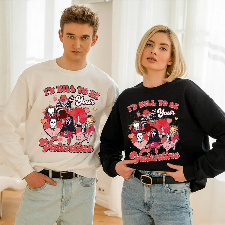 Horror Characters Valentine Sweatshirt, Pink Horror Valentine, Scary Movie Valentine Sweatshirt