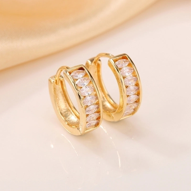 1 Pair Elegant Minimalist Circle Copper Zircon 18K Gold Plated Earrings