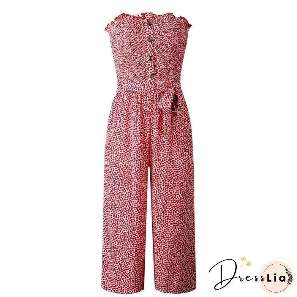 Floral Long Jumpsuit Elegant Women Backless Romper Summer Jumpsuit Female Cotton Pocket Ladies Strapless Overalls For Women