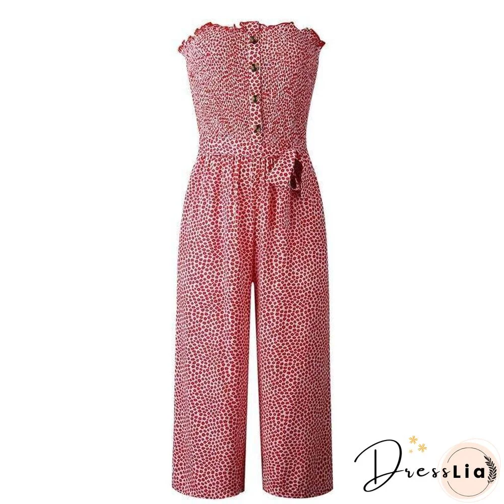 Floral Long Jumpsuit Elegant Women Backless Romper Summer Jumpsuit Female Cotton Pocket Ladies Strapless Overalls For Women