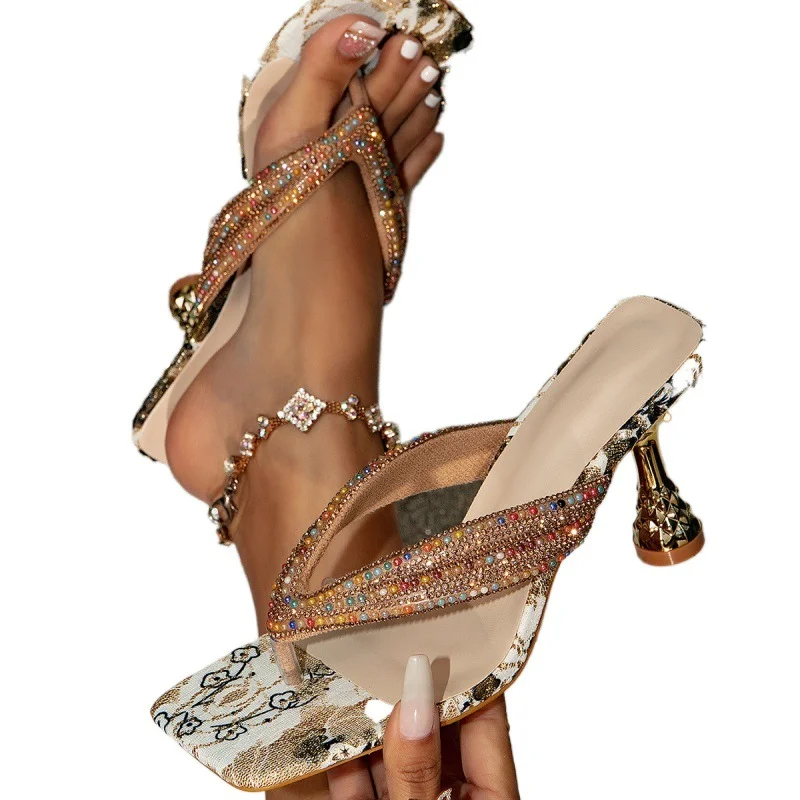 Yyvonne New Sexy Fashion Glass And Plating Side Head High-Heeled Sandals