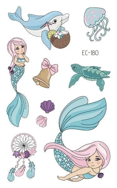Cartoon Mermaid Temporary Tattoo Sticker Fashion Fake Tatoo Flash Sea-maid Princess Children's Girl award sticker Small Taty
