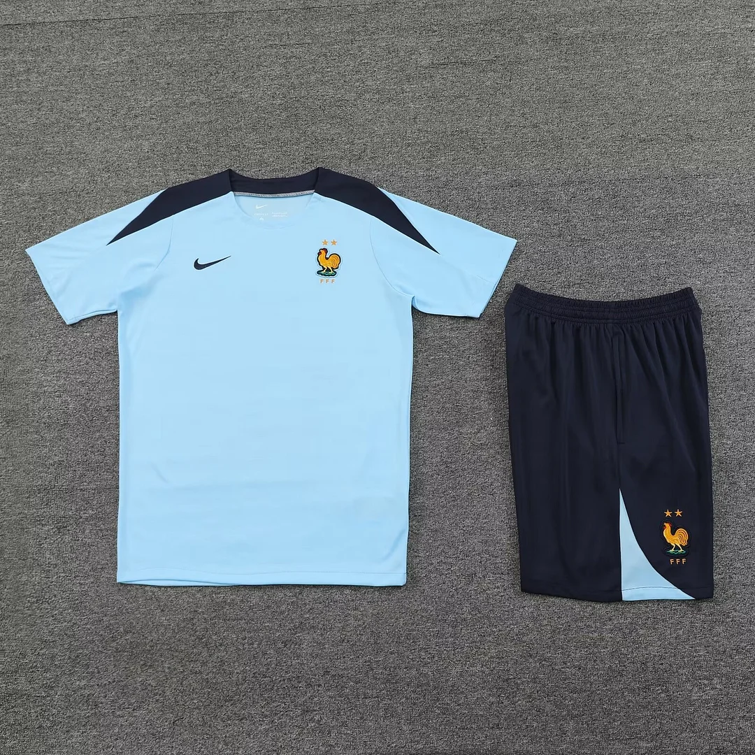 2024 France pre-match training Light Blue Shirt+Shorts 1:1 Thai Quality