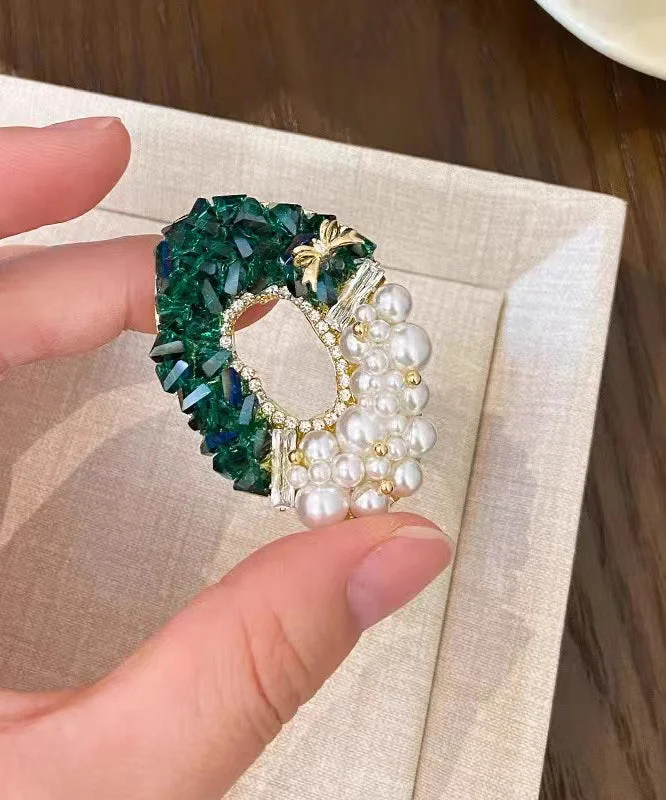 Beautiful Green Copper Zircon Crystal Pearl Brooches