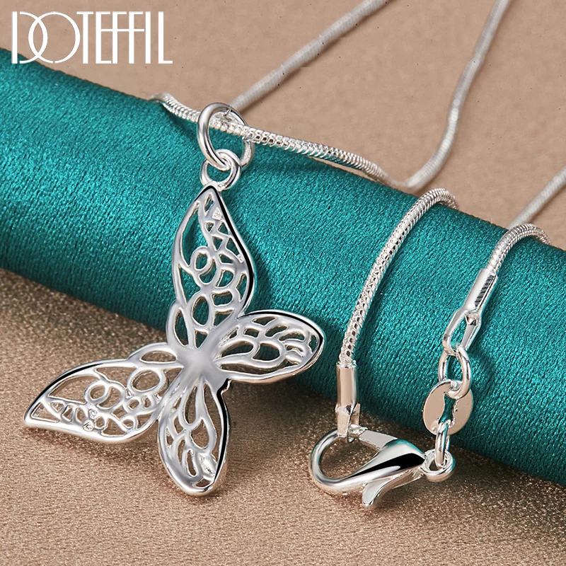 DOTEFFIL 925 Sterling Silver 18/20/22/24/28/30 inch Snake Chain Butterfly Pendant Necklace For Women Jewelry
