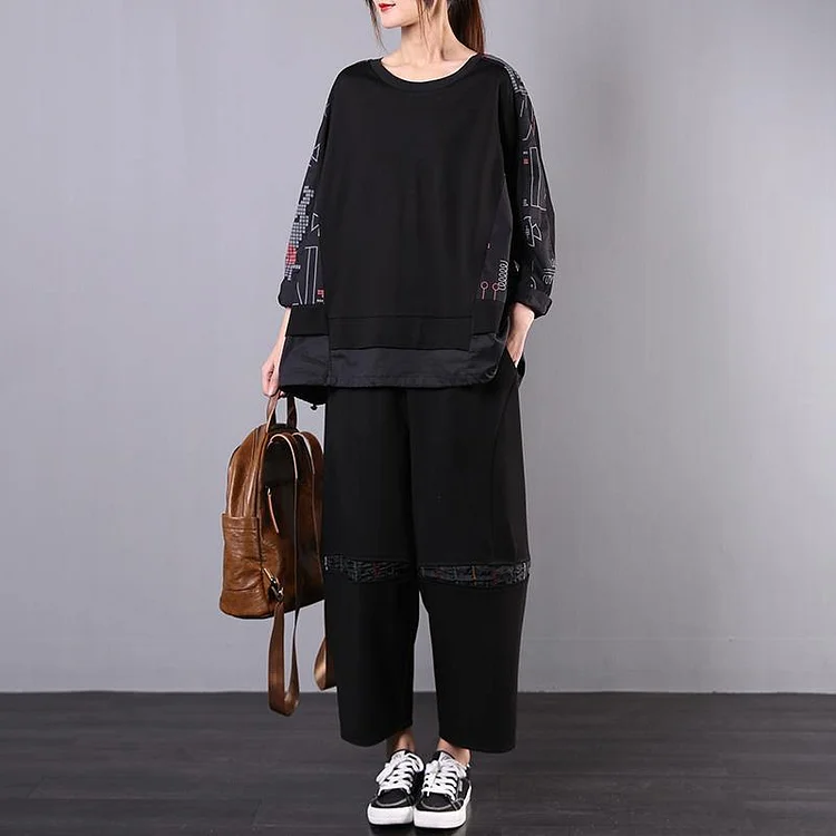 Spring new loose retro black suit women casual two-piece suit