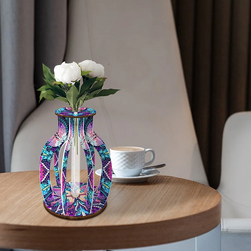 DIY Wood Butterfly Diamond Painting Flower Vase Ornaments for Home Office Decor
