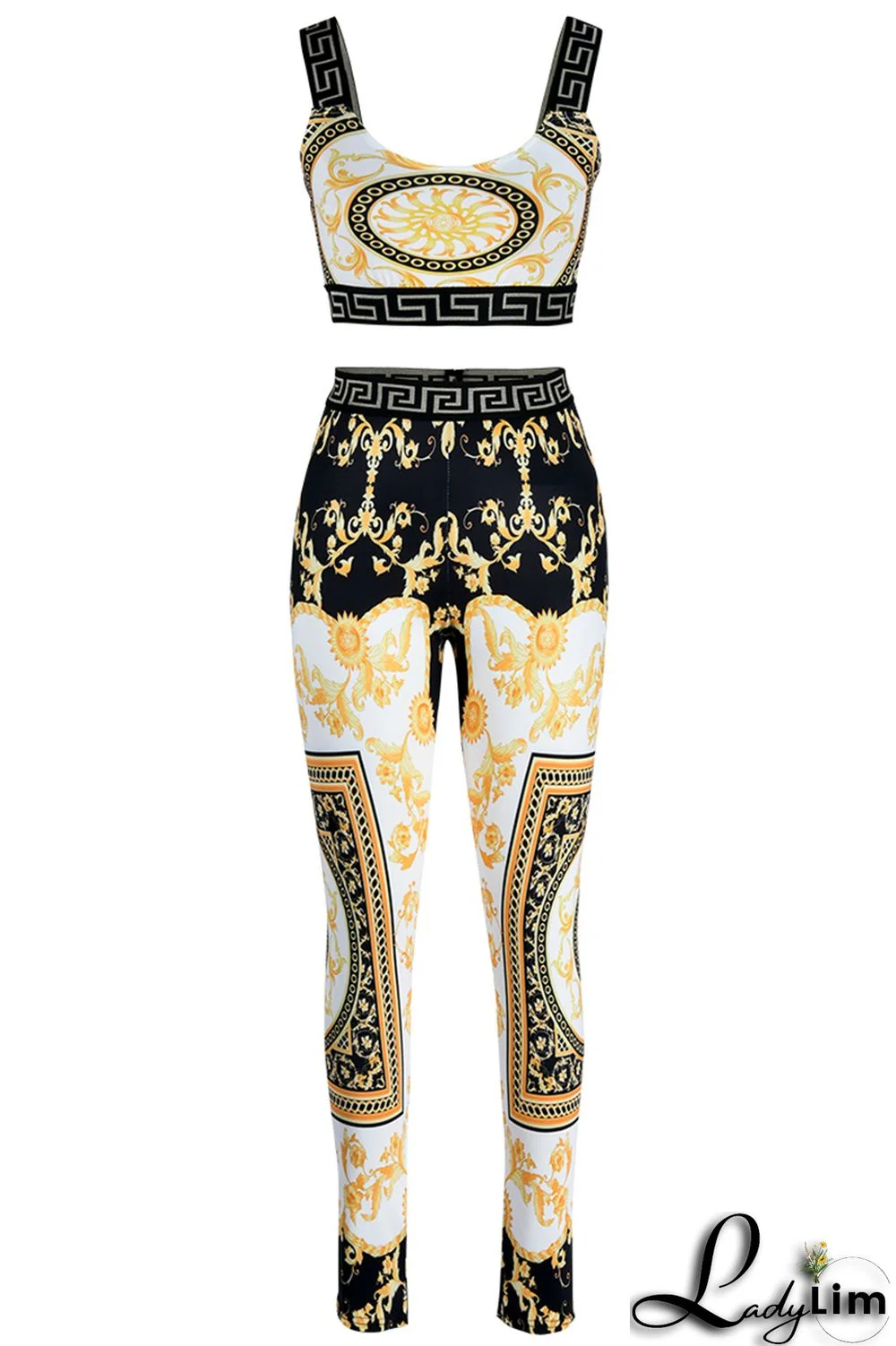 Red Fashion Casual Print Patchwork Backless O Neck Sleeveless Two Pieces