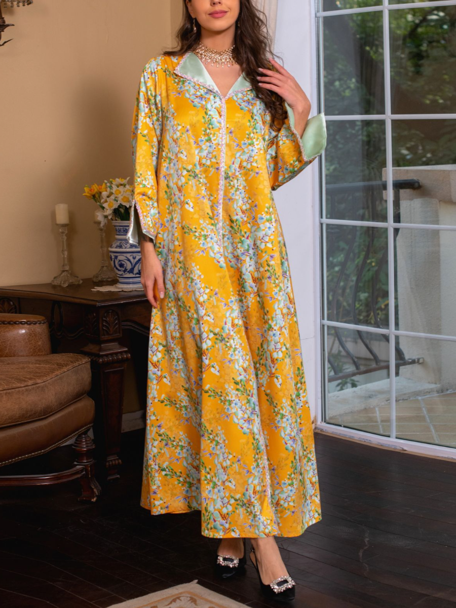 Lapel Design Long Sleeve Loose Lady Gown