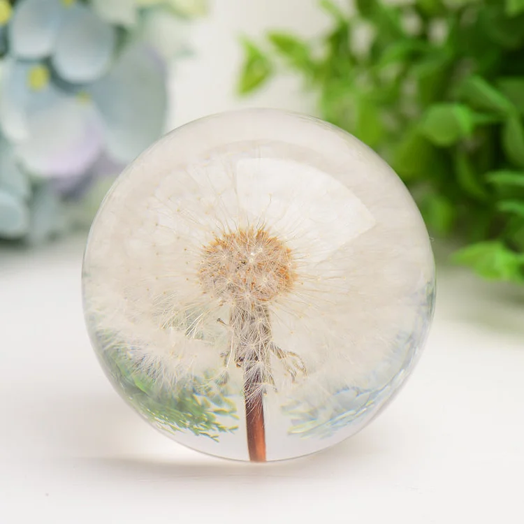 2.6" Resin Sphere with Dandelion Inside Bulk Crystal