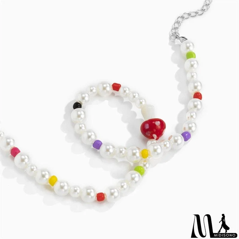 MidiSono - Coloured Handmade Beaded Mushroom Necklace For Women