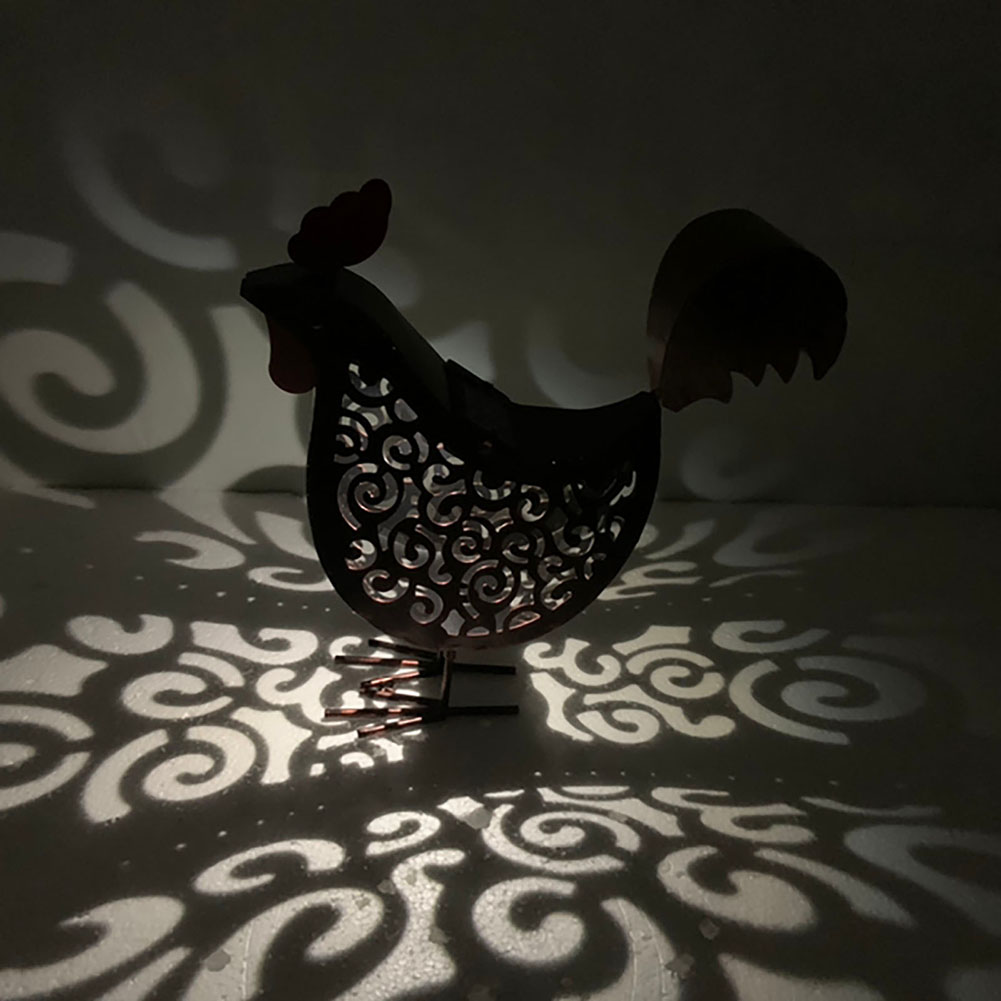 

Wrought Iron Solar Chicken LED Lamp Hollow Out Lantern Light Garden Decor, 501 Original