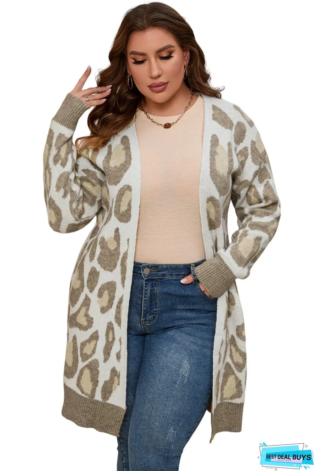 Plus Size Leopard Pattern Cardigan