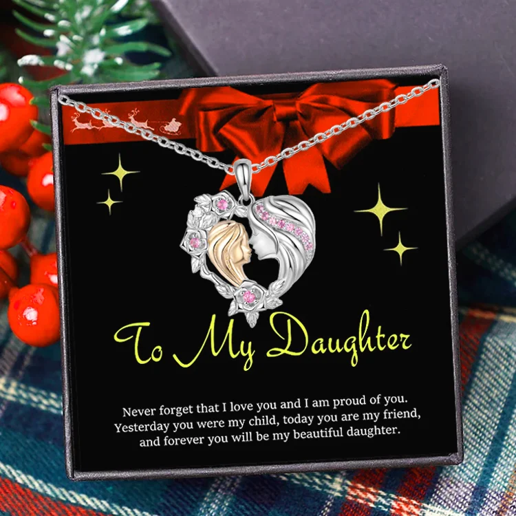 To My Daughter Necklace Set with Gift Card Gift Box-Mother and Daughter Necklace Heart Flower Pendant Necklace for Daughter
