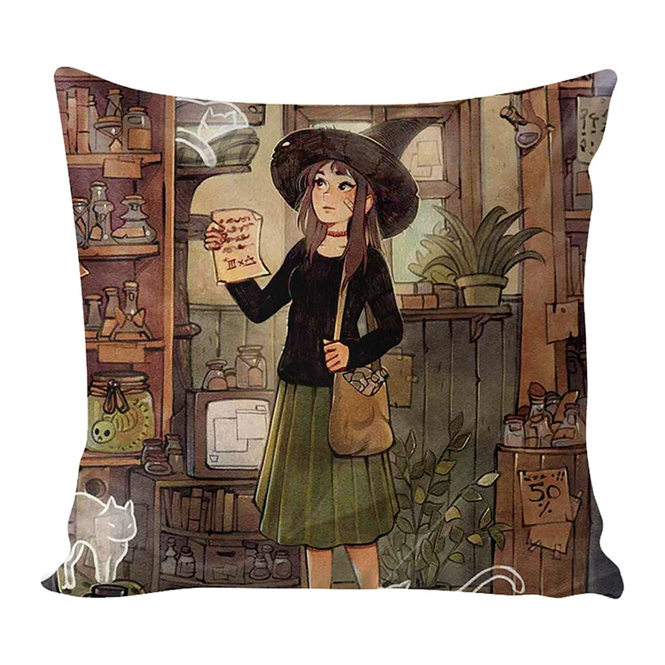Pillow - The Witch And The Ghost Kitten 11CT Stamped Cross Stitch 45*45CM