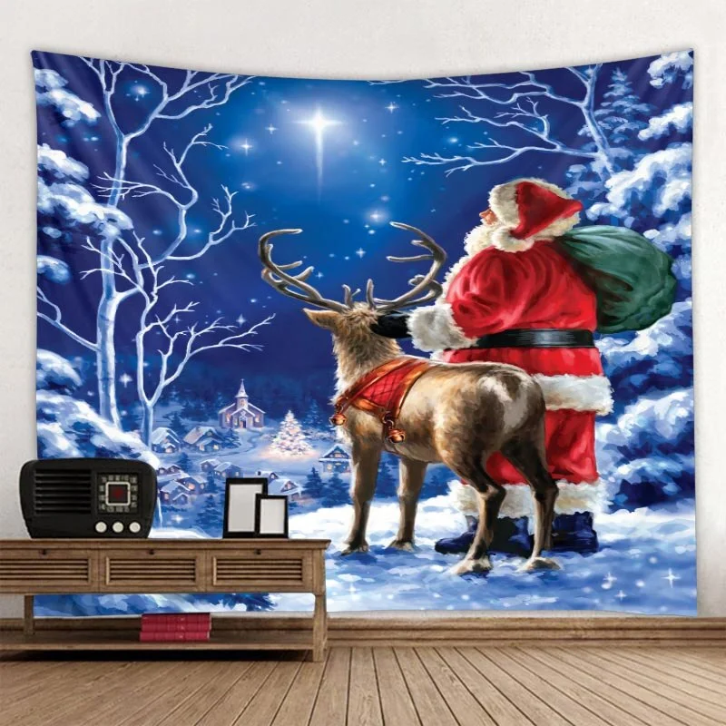 Athvotar Claus fireplace gift wall hanging tapestry Christmas tree bedroom living room dormitory holiday decoration tapestry
