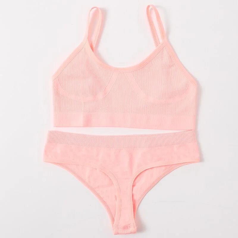 Women Bra Panties Set Sexy G-String Push Up Bra Crop Top Seamless Underwear Fitness Active Bra Top Thongs Female Lingerie Set