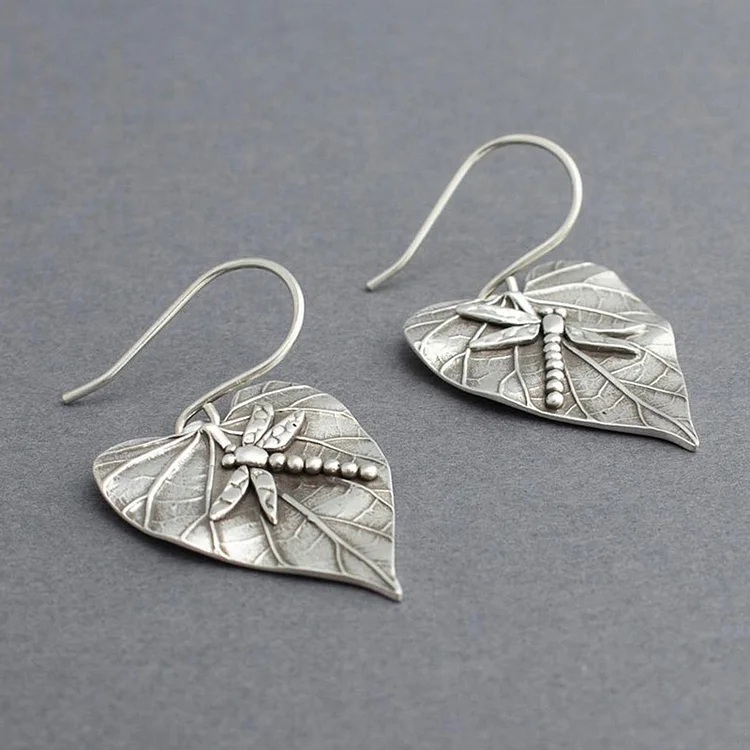 Vintage Leaf Dragonfly Earrings
