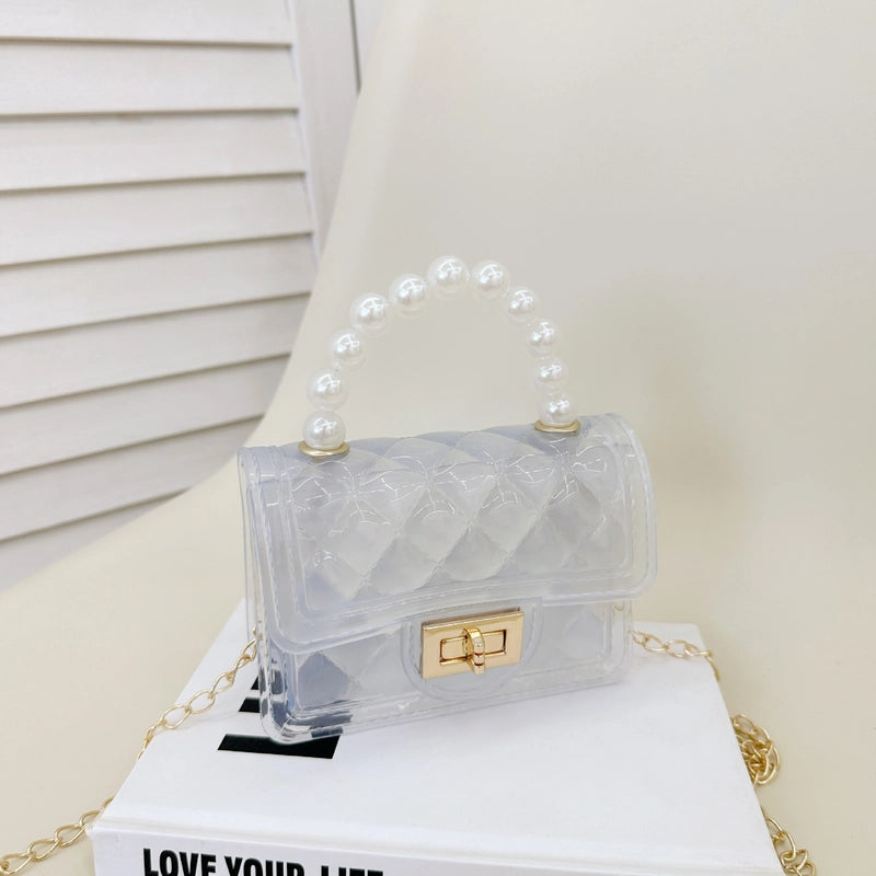 Women’s Small PVC Lattice Elegant Square Lock Clasp Jelly Bag
