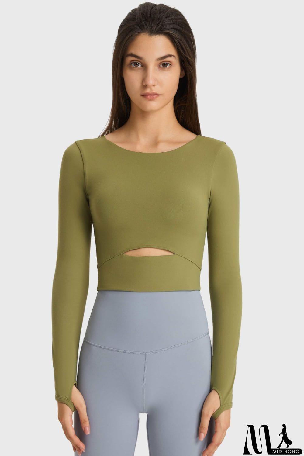 MidiSono - Cutout Long Sleeve Cropped Sports Top