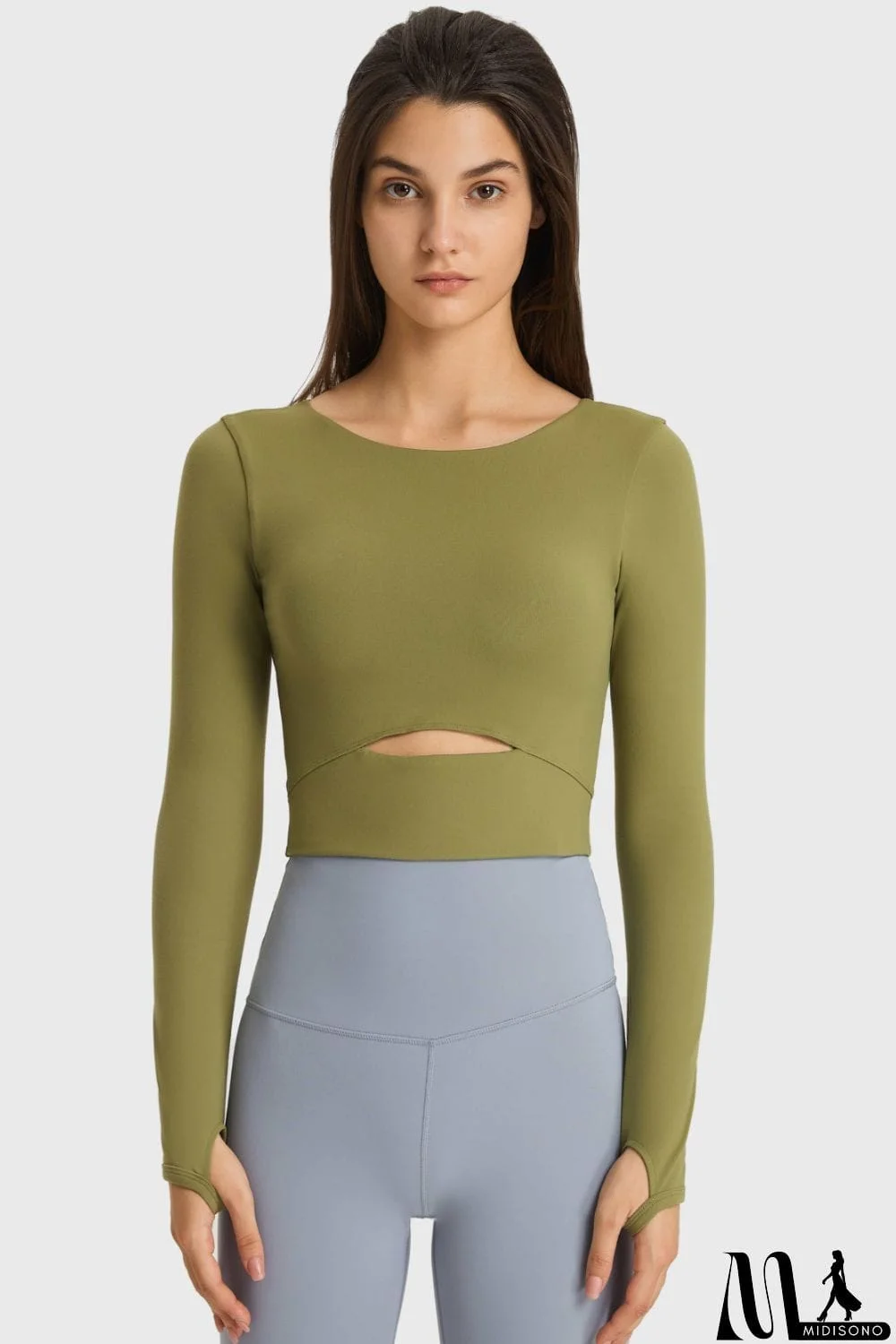 MidiSono - Cutout Long Sleeve Cropped Sports Top
