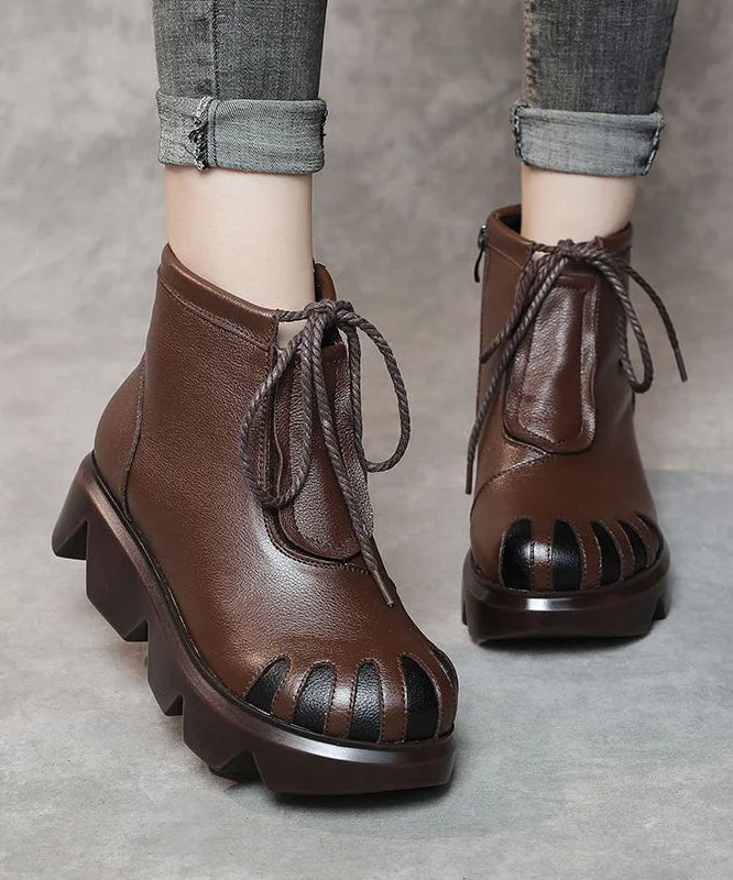 Women Genuine Leather Spliced Platform Boots