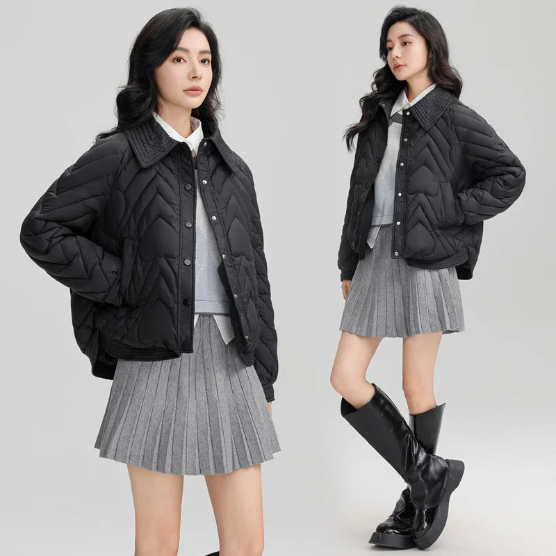 Woherb 2024 New Lapel Short Cotton Jacket Coat Women Thickened Small Fragrant Wind Shirt Collar Loose Versatile Cotton-Padded Coat Women-Outfit Ideas