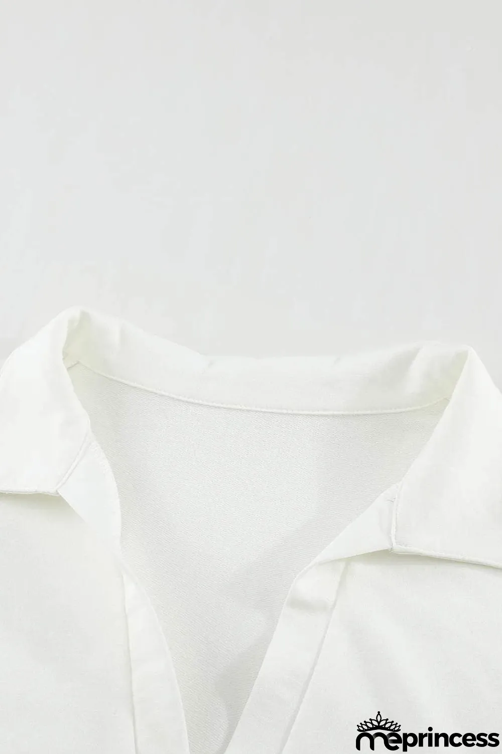 White Turn-down V Neck Long Sleeve Top