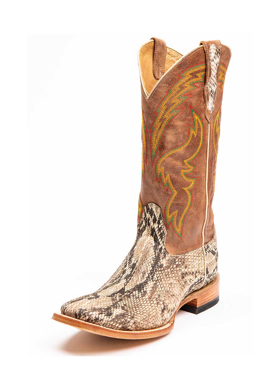 Tan Vegan Suede & Python Patchwork Chunky Heel Cowboy Boots for Women