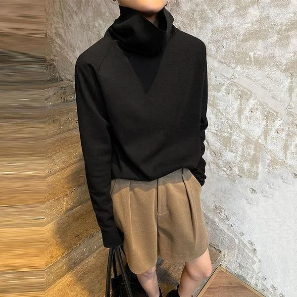 New Women Pullover Small Fresh Turtleneck Small Fresh Casual Style Loose Elegant Tee Top