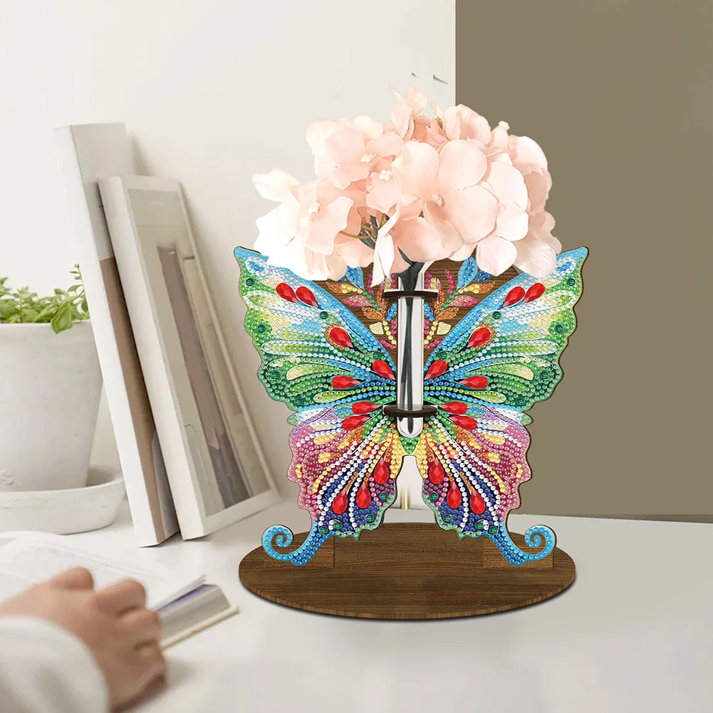DIY Wooden Butterfly Diamond Painting Flower Vase Ornaments for Home Office Decor