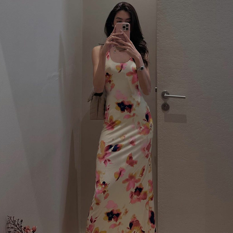 Ootddress Printed Backless Fashion Dress For Women Bandage Summer 2025 Slim Elegant Ladies Party Dress Gown Lace-Up Sexy Maxi Dress