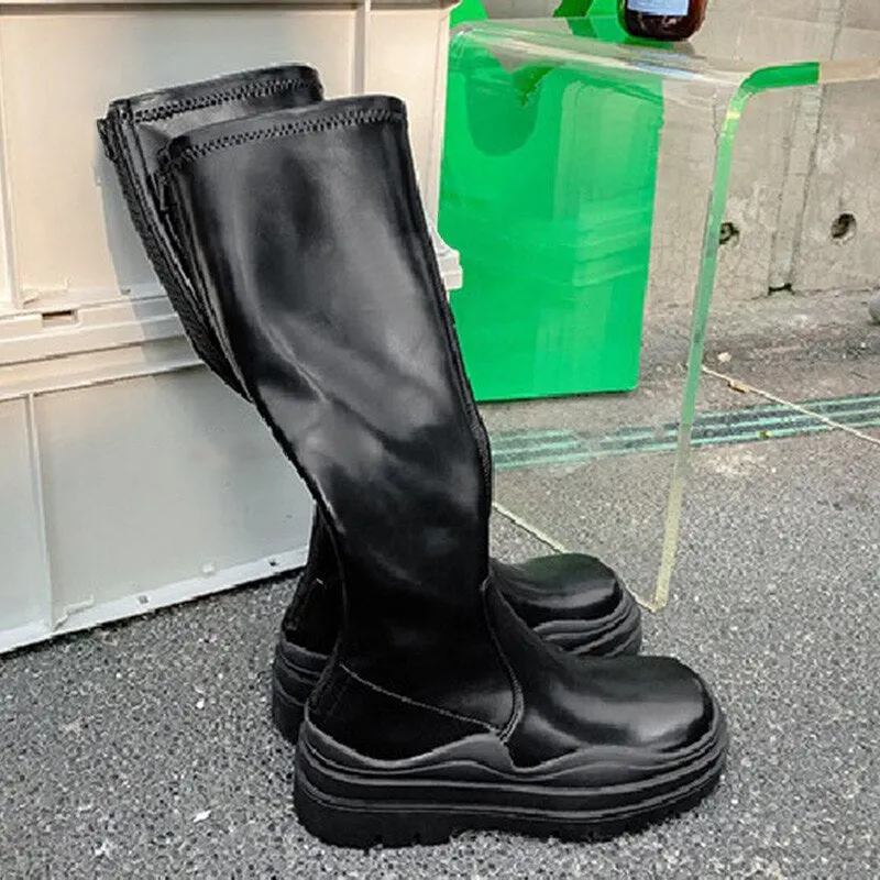 Chunky Heels Platform Long Boots For Women 2021 Autumn Winter Ladies Knee High Boots Candy Colors Female Soft Leather Shoes New