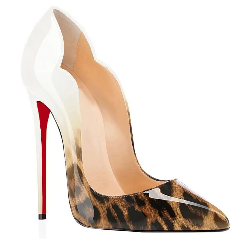 120mm Women's High Heels for Party Wedding Pumps Gradient Color White Leopard-vocosishoes