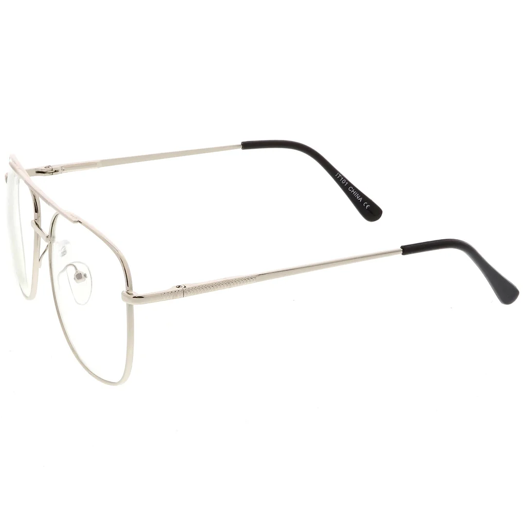 Classic Metal Aviator Glasses Double Crossbar Square Clear Lens 55mm