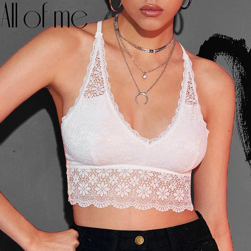 Sexy Lace Women Tops Fashion Floral Flower Tank Crop Top Streetwear Camisole Woman Underwear Female Lounge Bralette Lingerie