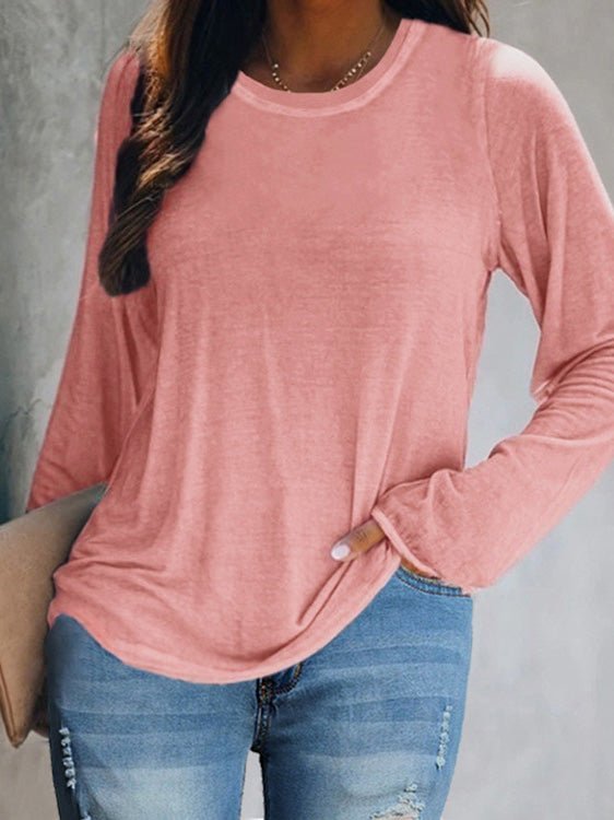 Women's T-Shirts Solid Round Neck Long Sleeve Casual T-Shirt