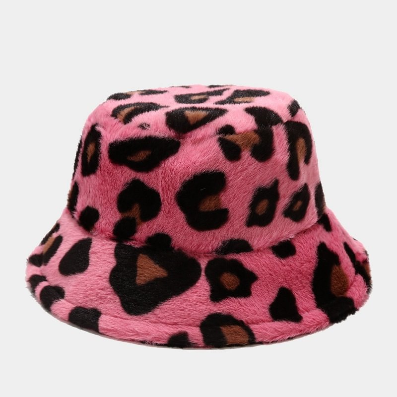 Casual Versatile Leopard Print Fleece Thickened Windproof Bucket Hats