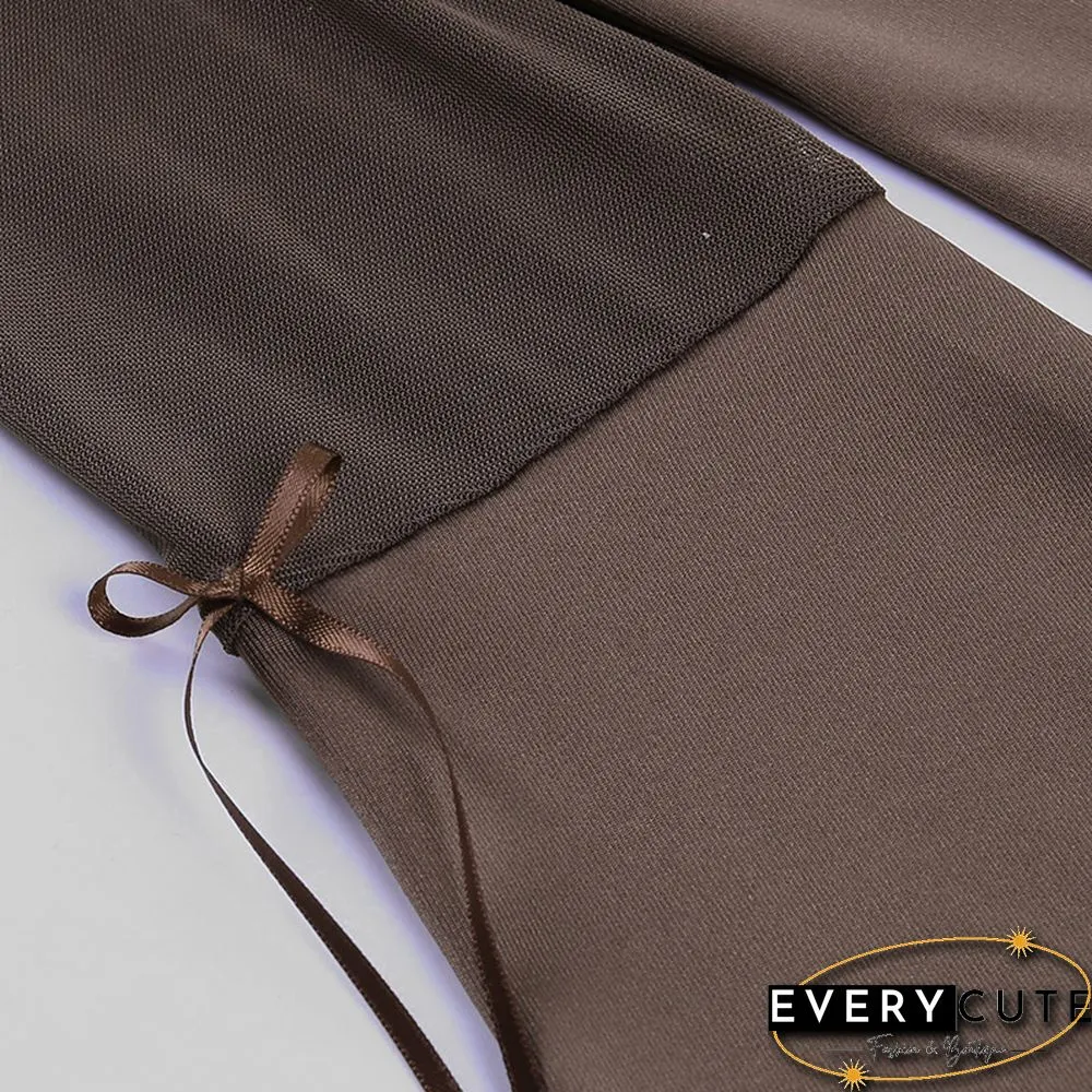 Women Flare Full Sleeve Tshirt Slim Elegant Slim Mesh Patchwork Transparent High Street Vintage T Shirt Femme Tops