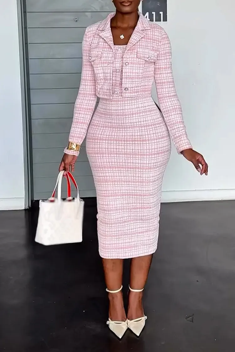 Women Slim Fit Dress + Lapel Jacket Casual Outfit with Temperament