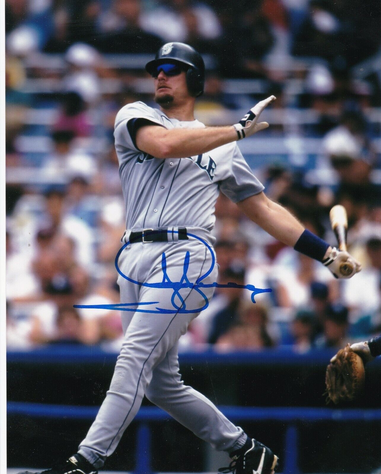 JAY BUHNER SEATTLE MARINERS ACTION SIGNED 8x10