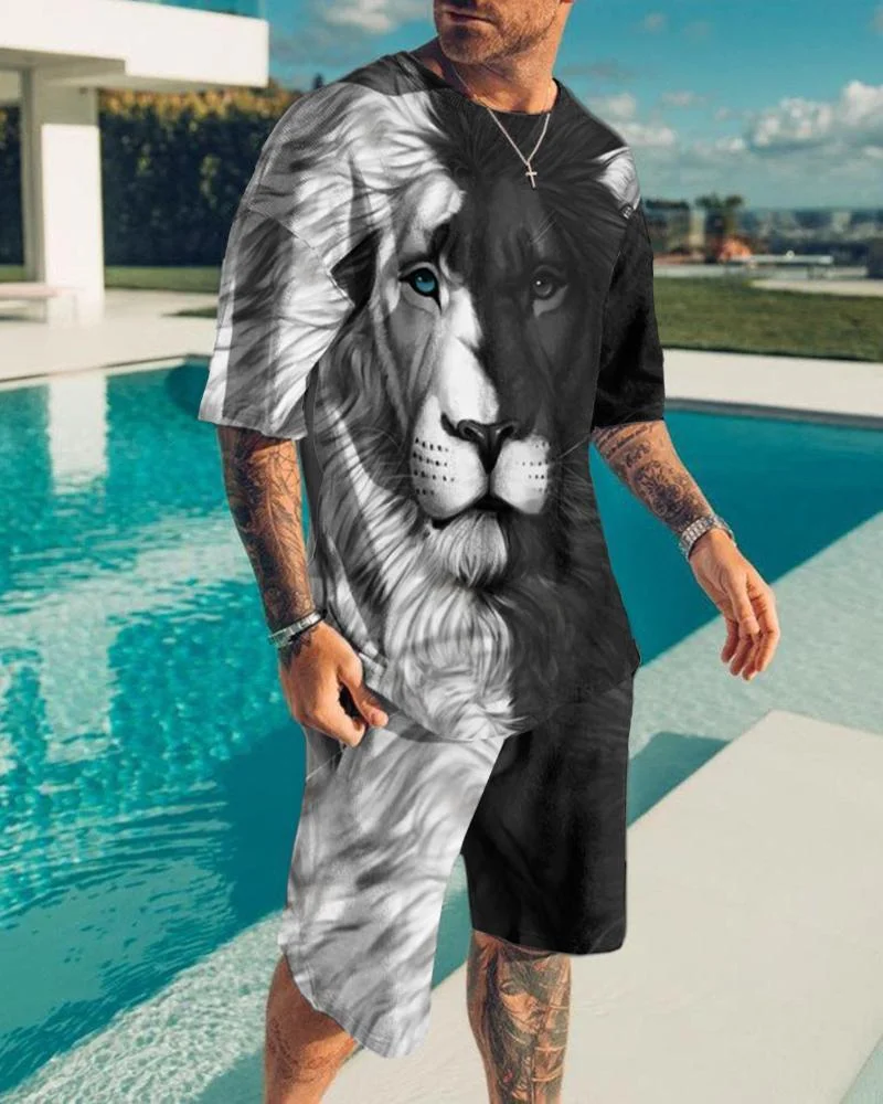 Men's Animal Print Short Sleeve Suit